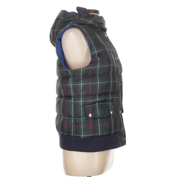 J.Crew Excursion Puffer Vest Women’s Size L Green Navy Plaid Quilted Outerwear - Picture 3 of 9